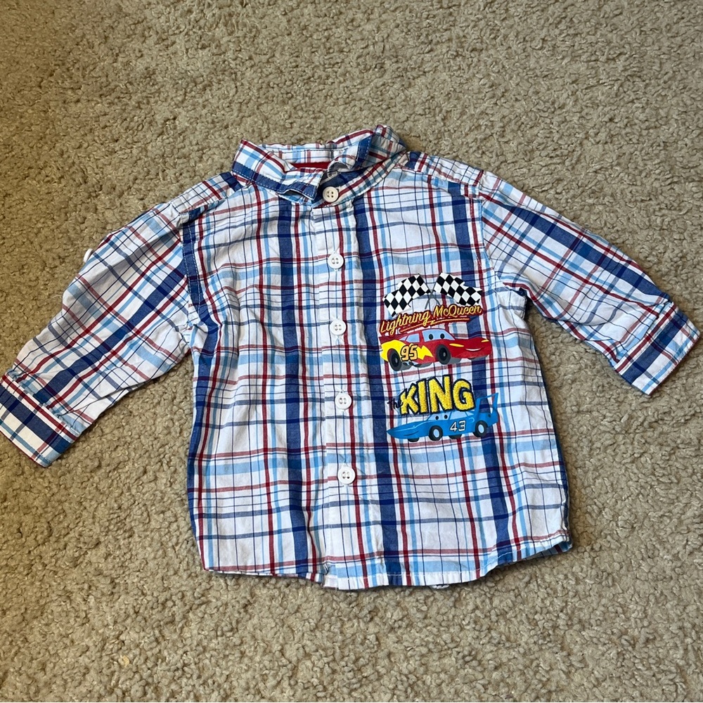 Baby 6m Infant Disney Pixar Cars Lightening McQueen & King Plaid Button-Up Shirt